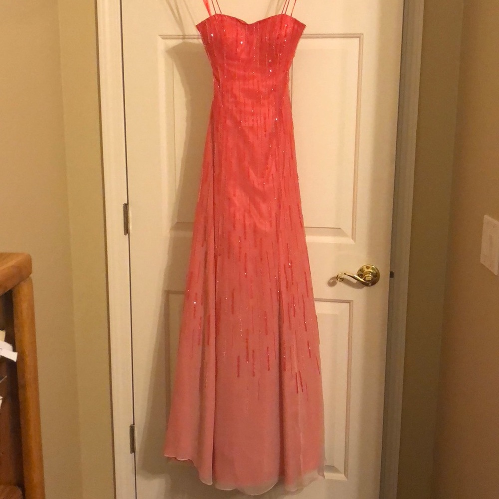 Coral ombré beaded floor-length gown